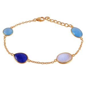 Gold-plated multi-stone bracelet with vibrant gemstones, handcrafted for elegance and style.