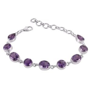 Sterling silver amethyst bracelet with oval gemstones and adjustable chain