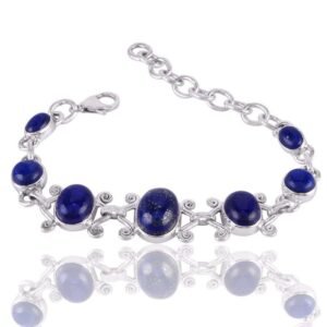 Handcrafted sterling silver lapis lazuli bracelet with deep blue gemstones and intricate detailing