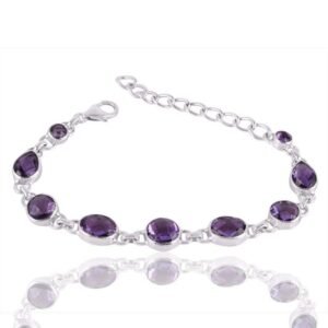 Sterling silver amethyst bracelet with handcrafted gemstone design and adjustable clasp