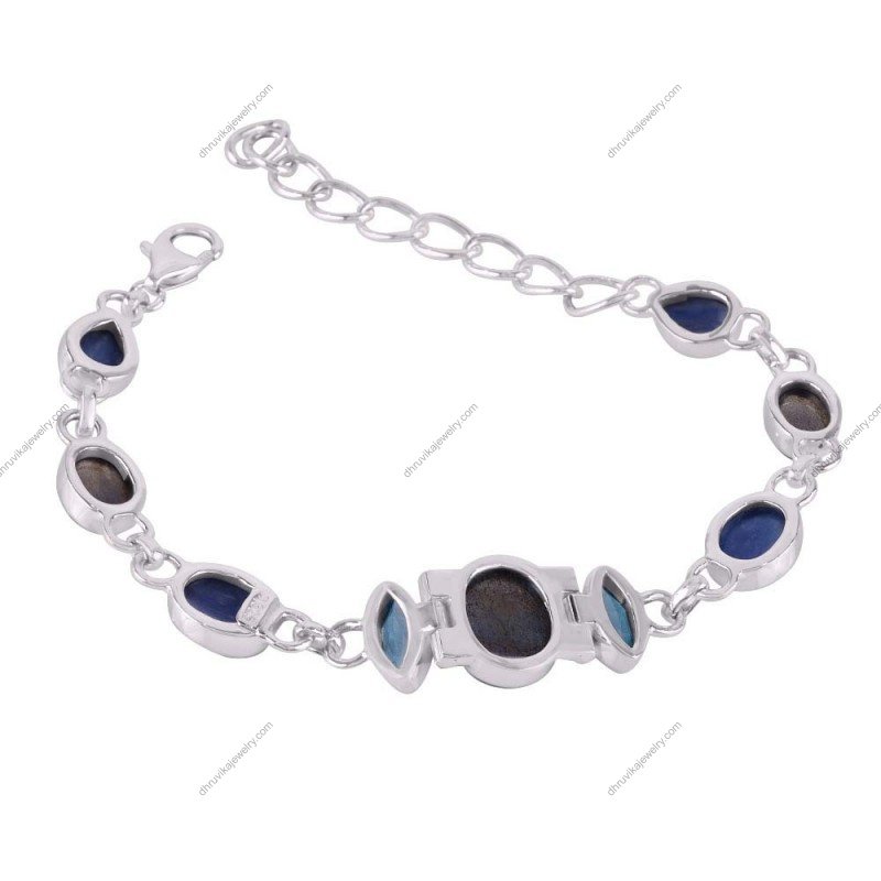 Sterling silver labradorite and blue topaz bracelet with adjustable chain