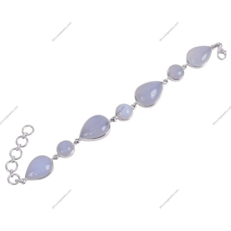 Handcrafted sterling silver chalcedony bracelet with natural blue gemstones, elegantly designed for a timeless look.