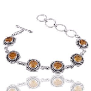 Sterling silver citrine bracelet with handcrafted vintage silverwork and gemstone detailing