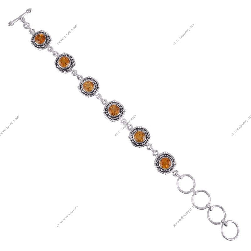 Sterling silver citrine bracelet with handcrafted vintage silverwork and gemstone detailing