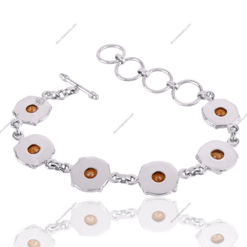 Sterling silver citrine bracelet with handcrafted vintage silverwork and gemstone detailing