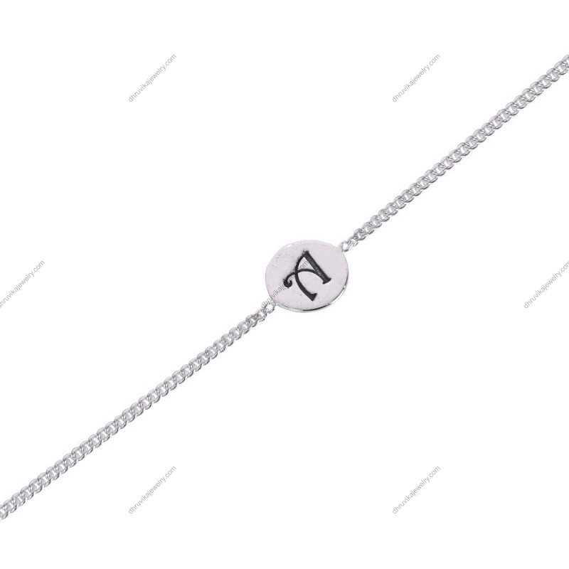 Sterling silver initial bracelet with personalized engraved letter and adjustable chain. alternate_image