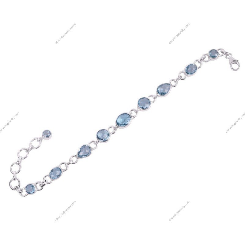Sterling silver blue topaz bracelet with faceted gemstones and adjustable design alternate_image