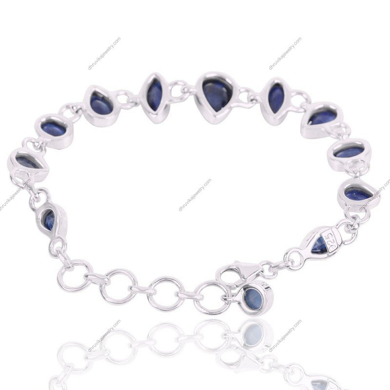 Sterling silver kyanite bracelet with blue gemstones – Elegant adjustable gemstone jewelry view1