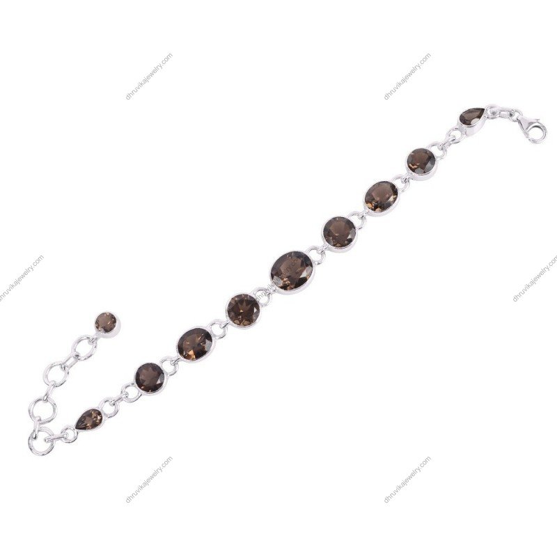 Sterling silver smoky quartz bracelet with faceted brown gemstones – Elegant adjustable gemstone jewelry alternate_image
