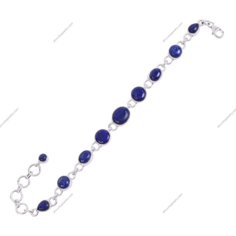 Sterling silver lapis lazuli bracelet with deep blue gemstones and golden flecks – Elegant adjustable jewelry alternate_image