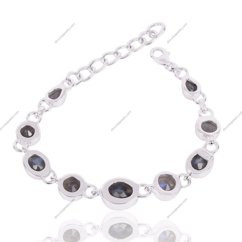 Sterling silver labradorite bracelet with iridescent blue and gray gemstones – Adjustable mystical jewelry alternate_image