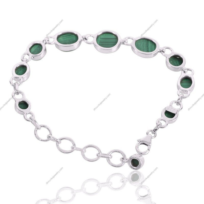 Sterling silver malachite bracelet with vibrant green gemstones – Handmade adjustable gemstone jewelry view1