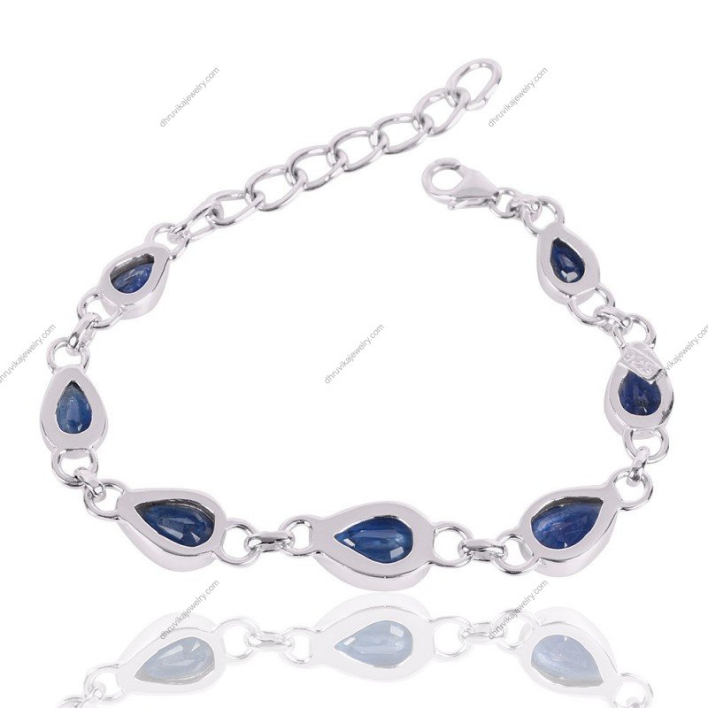 Sterling silver kyanite bracelet with faceted teardrop blue gemstones – Handmade adjustable jewelry alternate_image