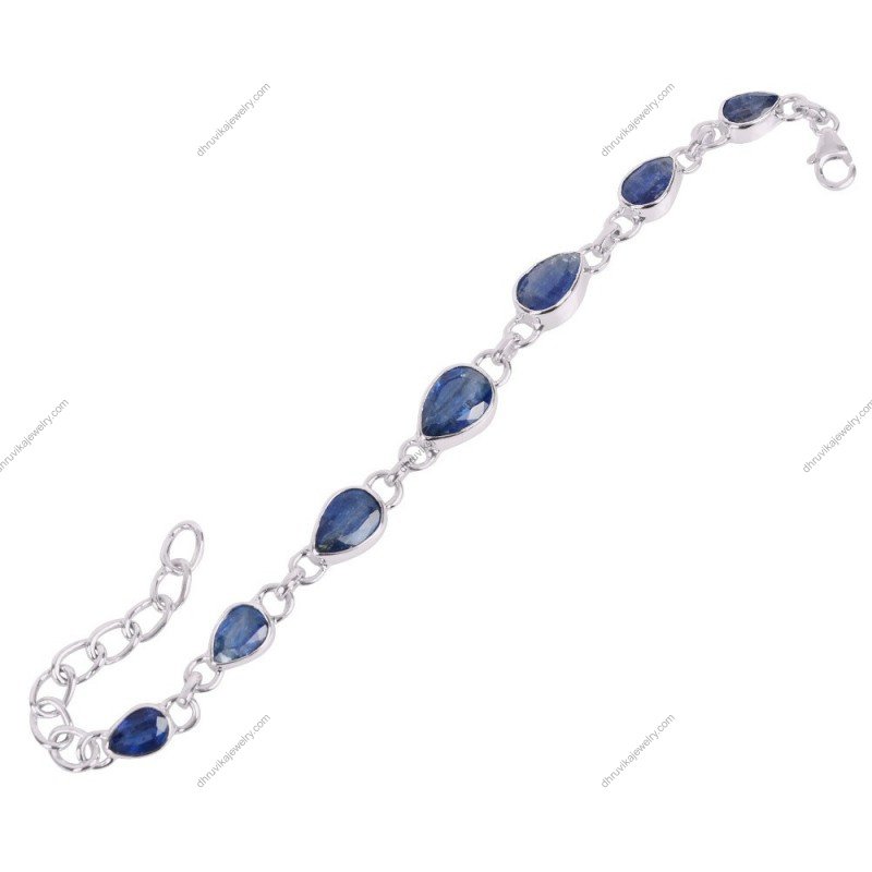 Sterling silver kyanite bracelet with faceted teardrop blue gemstones – Handmade adjustable jewelry view1
