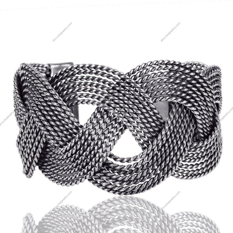 Oxidized sterling silver woven cuff bracelet with intricate braided design – Bold and adjustable statement jewelry alternate_image