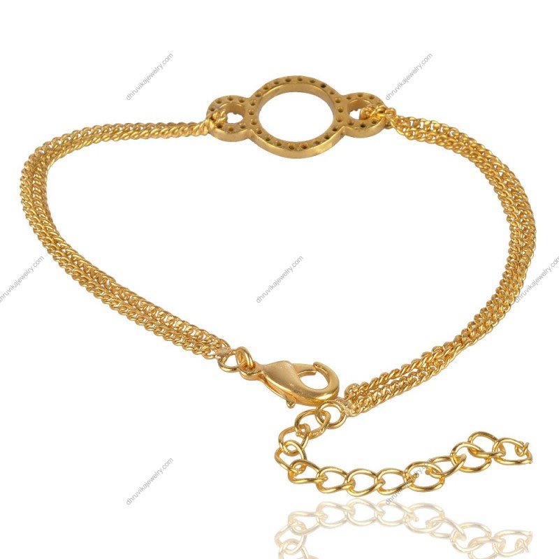 Gold-plated evil eye bracelet with blue zircon stones and double-chain design – Elegant adjustable jewelry view1