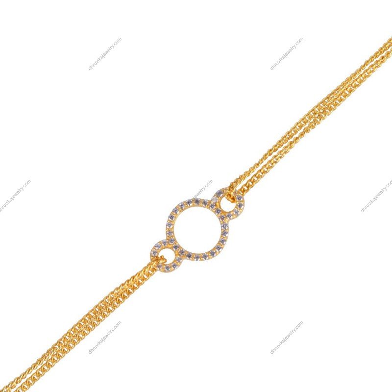 Gold-plated cubic zirconia circle bracelet with double chain – Elegant adjustable minimalist jewelry alternate image