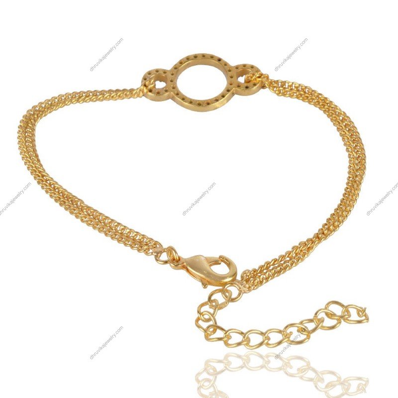 Gold-plated cubic zirconia circle bracelet with double chain – Elegant adjustable minimalist jewelry view1