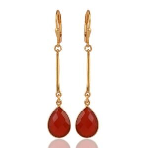 Elegant silver carnelian dangle earrings with gold-plated finish and faceted gemstone drop main view