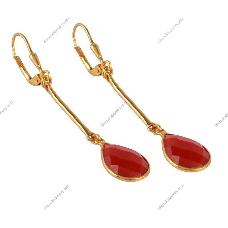 Elegant silver carnelian dangle earrings with gold-plated finish and faceted gemstone drop alternate image