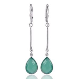 Silver green onyx dangle earrings in sterling silver with teardrop gemstones main view