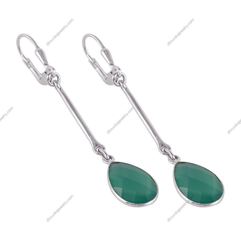 Silver green onyx dangle earrings in sterling silver with teardrop gemstones alternate image