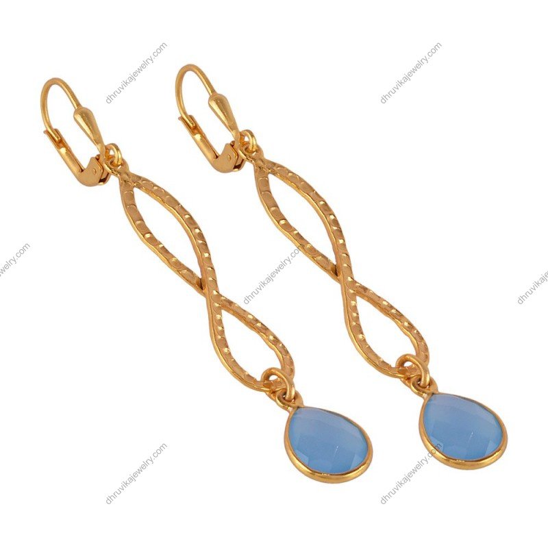 Elegant silver blue chalcedony dangle earrings with hammered infinity design alternate image