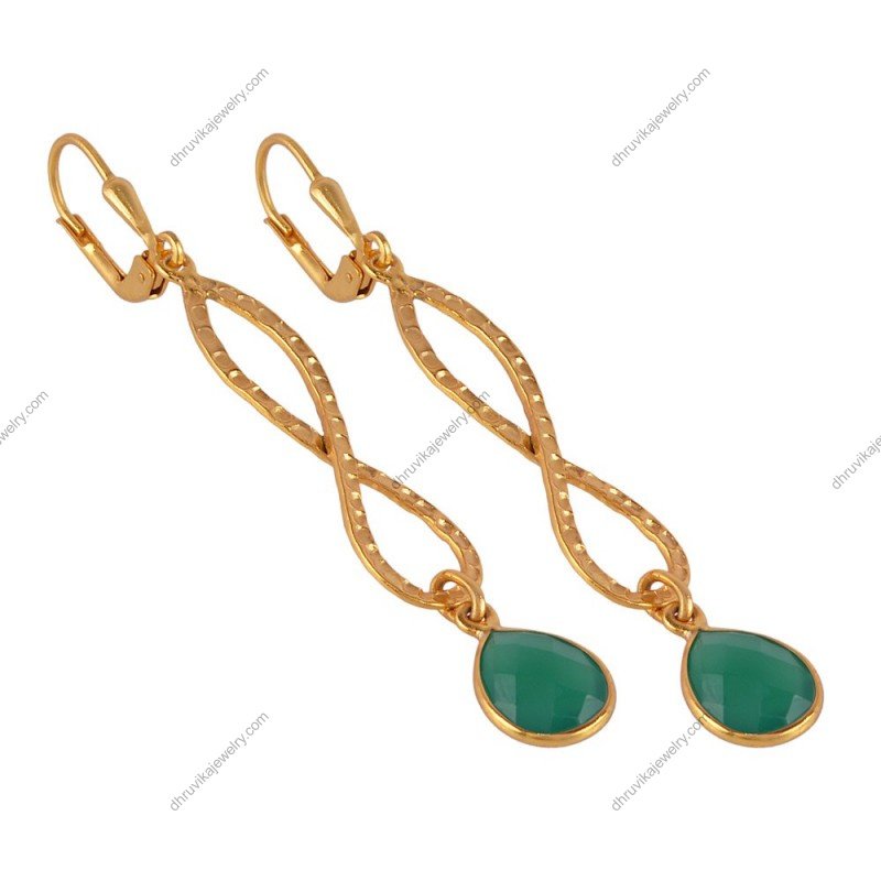 Elegant silver green onyx earrings with infinity-inspired design and gemstone drop alternate image