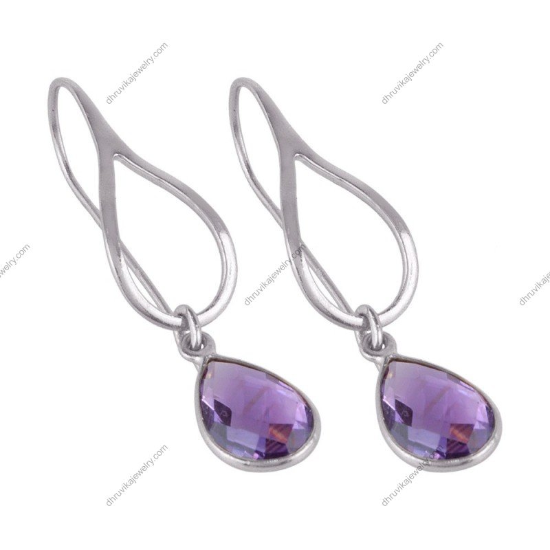 Silver Amethyst Drop Earrings with Teardrop Gemstone in Sterling Silver alternate image