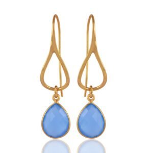 Elegant silver blue chalcedony earrings with gold-plated teardrop design main view