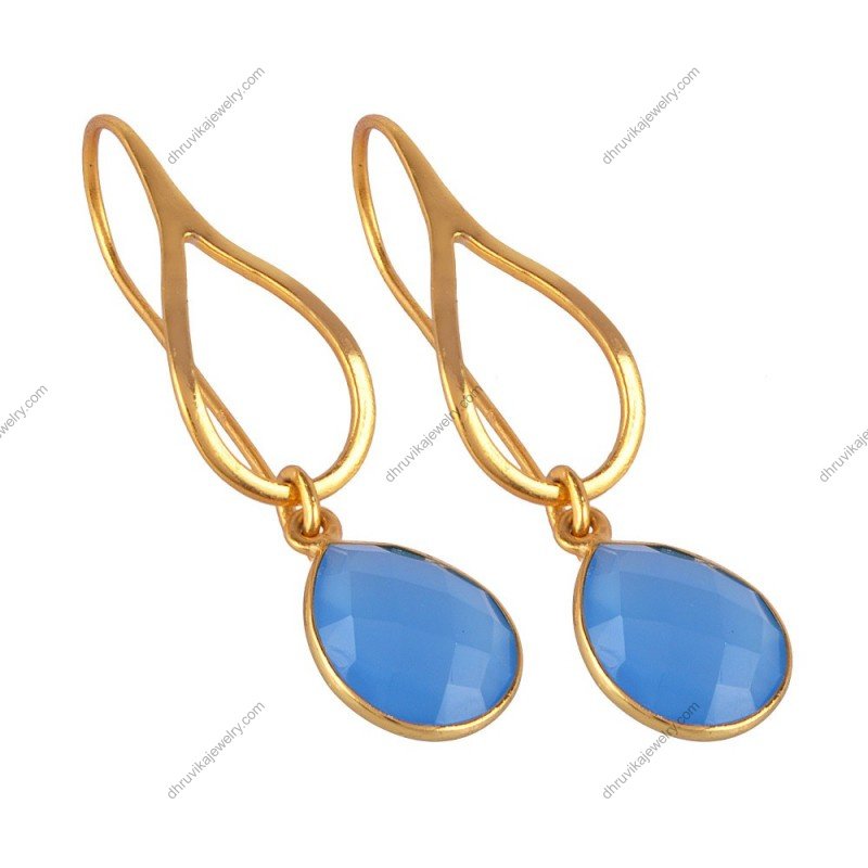 Elegant silver blue chalcedony earrings with gold-plated teardrop design alternate image