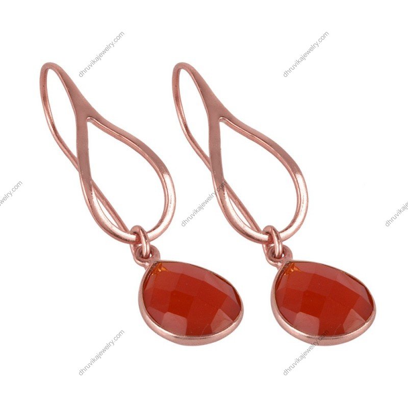 Elegant silver red onyx dangle earrings with teardrop gemstones and sterling silver setting alternate image