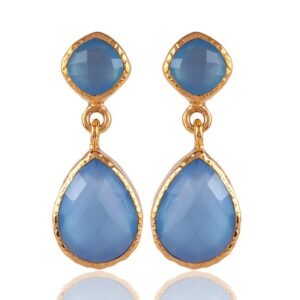 Silver blue chalcedony earrings in gold-plated sterling silver, elegant dangle jewelry main view