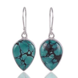 Handcrafted silver turquoise drop earrings in sterling silver with teardrop gemstone design main view