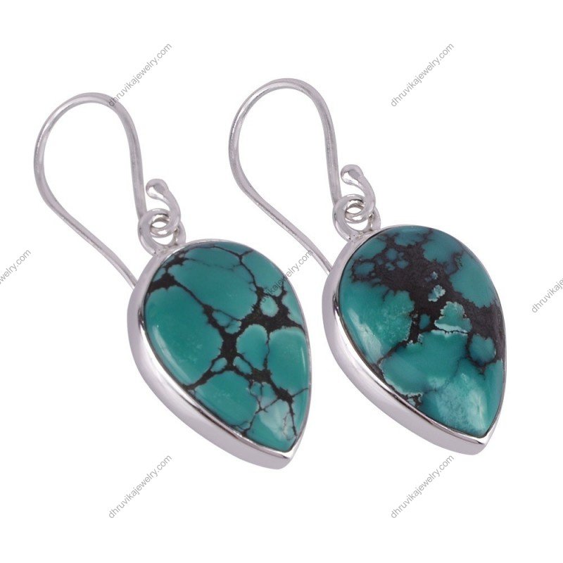 Handcrafted silver turquoise drop earrings in sterling silver with teardrop gemstone design alternate image