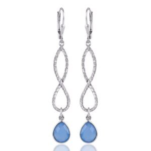 Elegant silver Blue Chalcedony dangle earrings with sterling silver infinity design main view