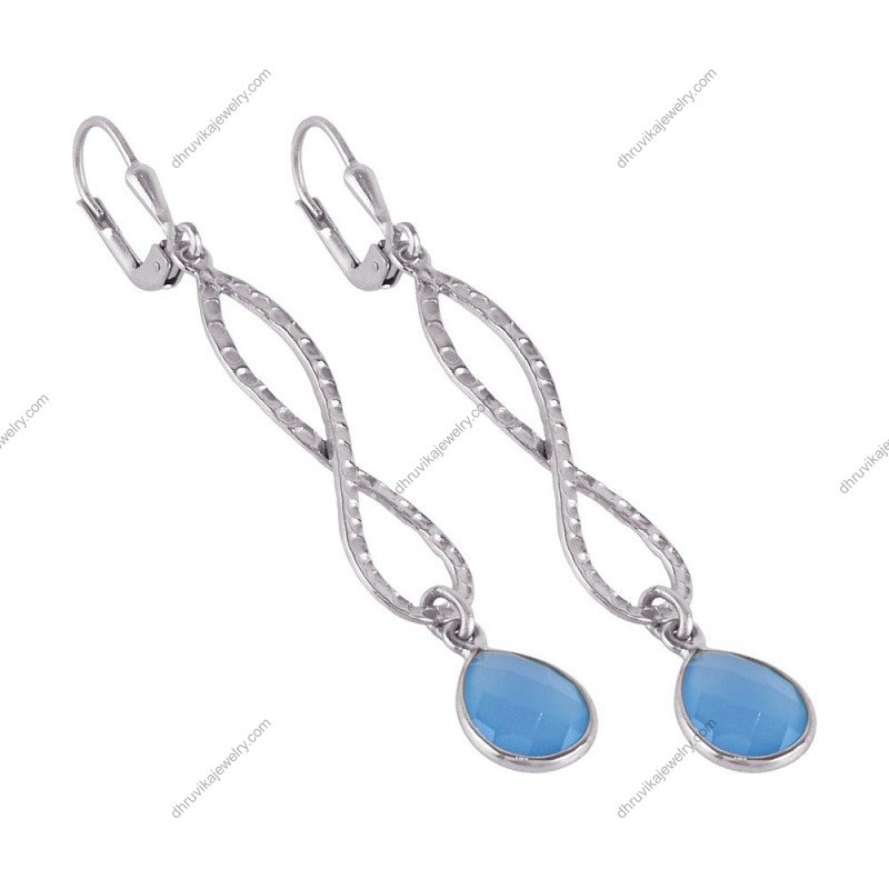 Elegant silver Blue Chalcedony dangle earrings with sterling silver infinity design alternate image