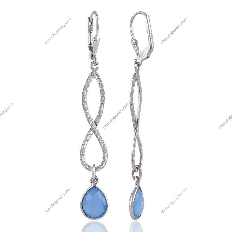 Elegant silver Blue Chalcedony dangle earrings with sterling silver infinity design view1