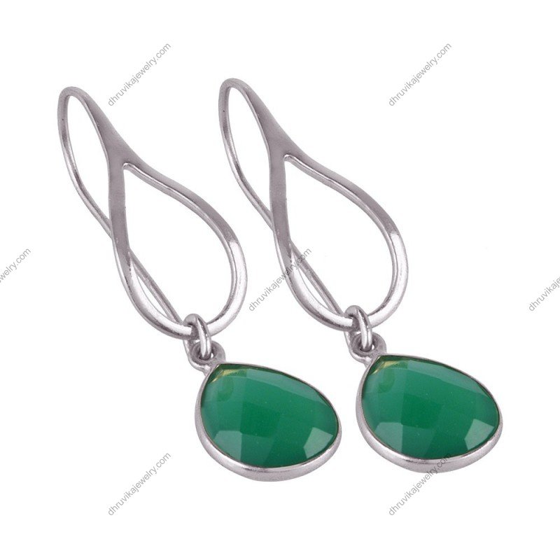 Elegant silver green onyx dangle earrings with teardrop gemstone in sterling silver frame alternate image