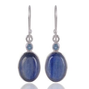 Elegant silver blue topaz kyanite earrings in sterling silver with gemstone accents main view