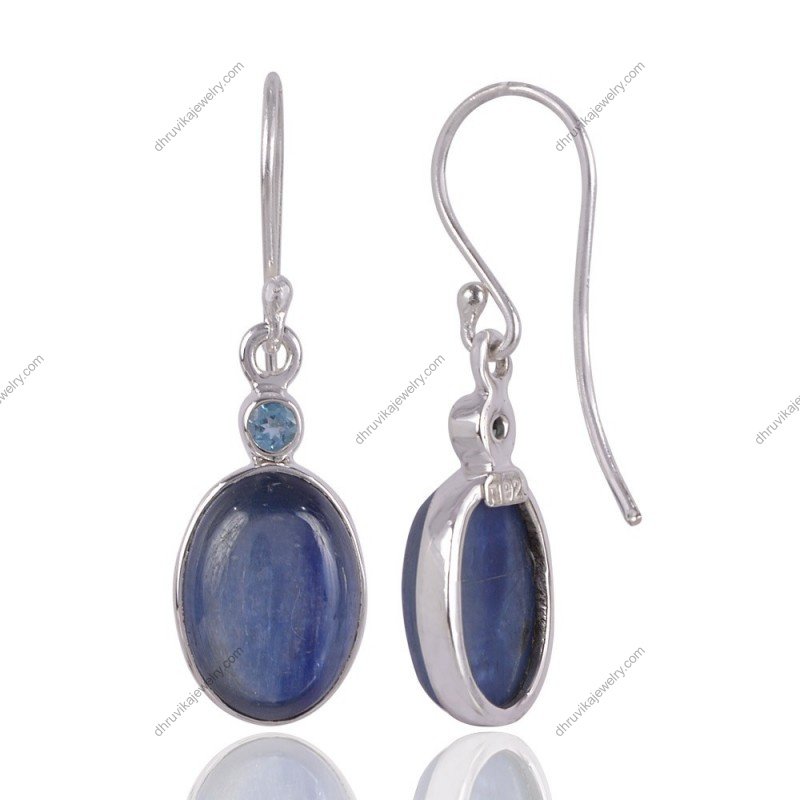Elegant silver blue topaz kyanite earrings in sterling silver with gemstone accents alternate image
