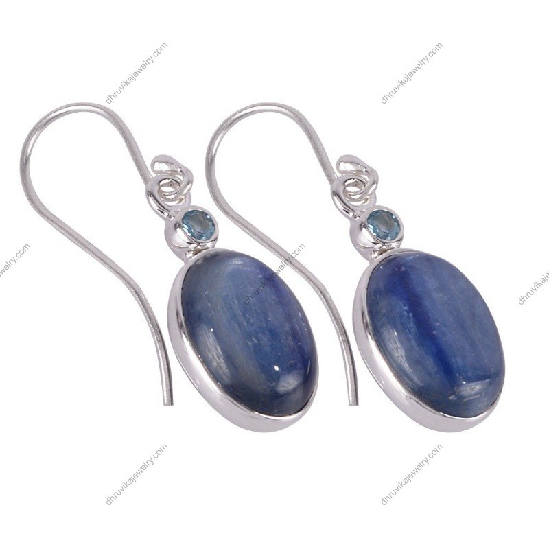 Elegant silver blue topaz kyanite earrings in sterling silver with gemstone accents view1