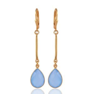 Elegant silver blue chalcedony drop earrings with gold-plated finish main view