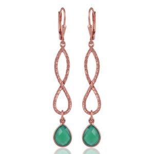 Silver green onyx dangle earrings with infinity design in rose gold main view