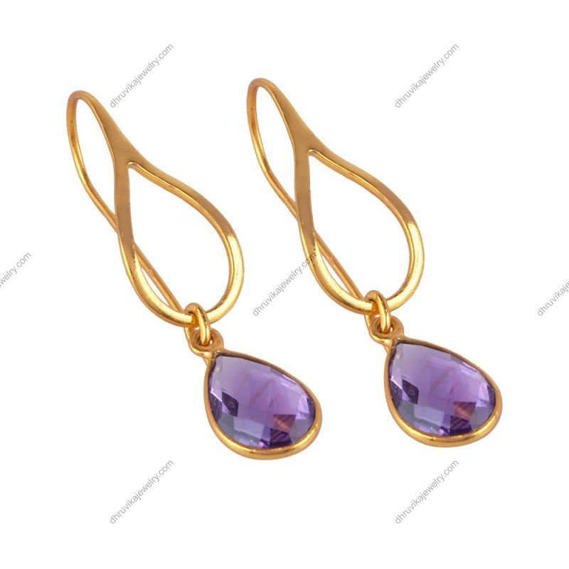 Elegant silver amethyst drop earrings with teardrop gemstone and sterling silver frame alternate image