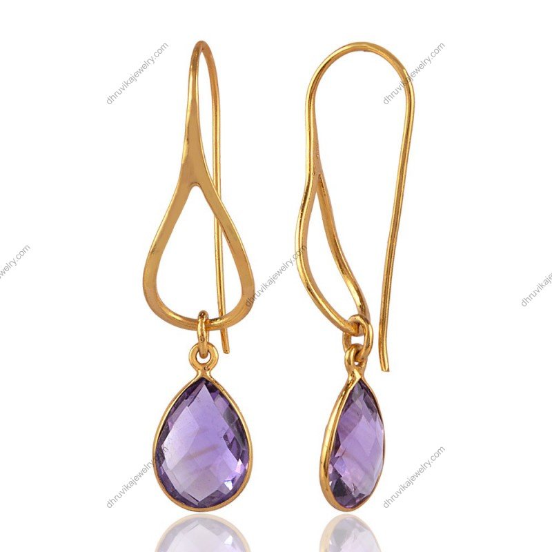Elegant silver amethyst drop earrings with teardrop gemstone and sterling silver frame view1
