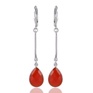 Elegant silver carnelian drop earrings with faceted gemstones and sterling silver setting main view