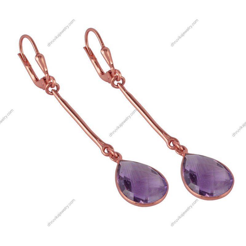 Elegant silver amethyst dangle earrings with pear-shaped purple gemstones in sterling silver setting alternate image