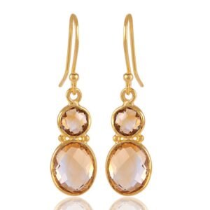 Gold-plated citrine dangle earrings with faceted gemstones for timeless elegance main view