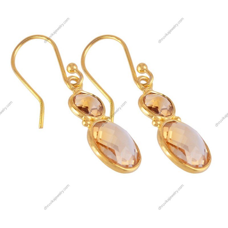 Gold-plated citrine dangle earrings with faceted gemstones for timeless elegance alternate image